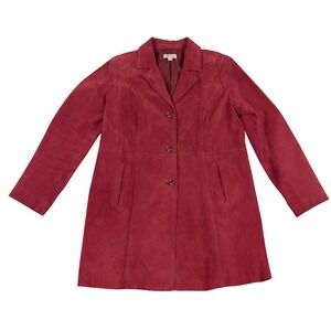 Denim‎ & Co Suede Leather Jacket Womens Medium Burgundy Red Button Coat Mob